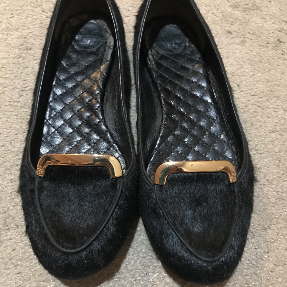 Authentic Tory Burch calf hair black flats